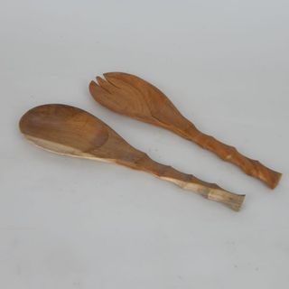 Teak Short Serving Spoons s/2 7cm x 24cm