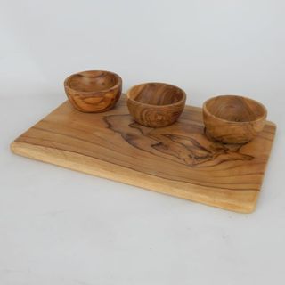 Teak Platter w 3 Dipping Bowls 20cm x 30cm