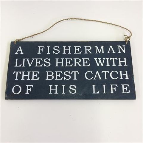 Wall Sign 'A fisherman' Navy 40cm x 20cm h