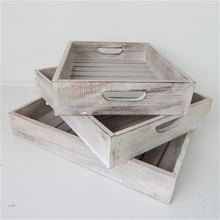 Slat Trays s/3 Whitewash 7x18x30 / 7x23x35 / 7x30x40cm