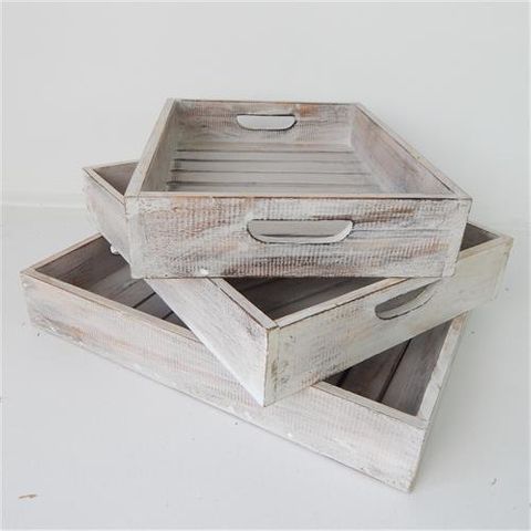 Slat Trays s/3 Whitewash 7x18x30 / 7x23x35 / 7x30x40cm