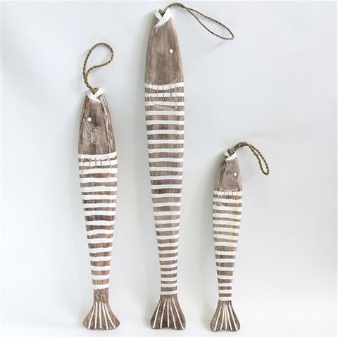 Large Hanging Fish s/3 Whitewash 60cm/80cm/100cm