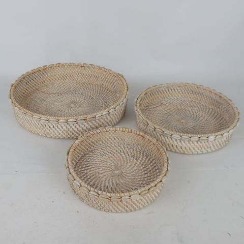 Lombok Trays w Shell s/3 Whitewash 22cm / 25cm / 30cm