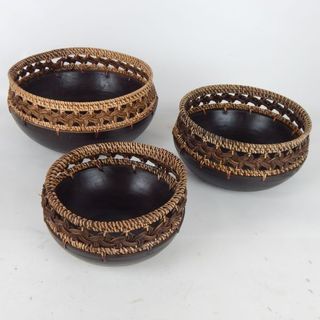 Lombok Wooden Bowls s/3 Antik Brown 20cm/27cm/32cm