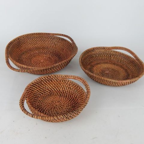 Lombok Bowls w Handles s/3 Antik Brown 24/30/37cm dia