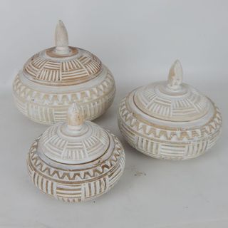 Luna Wooden Bowls w Lid s/3 15x14/19x16/22x20cm