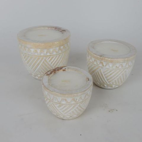 Luna Wooden Candles s/3 10x8/12x10/14x12cm h