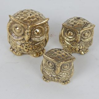 Brass Owls s/3 3cm/4cm/5cm high