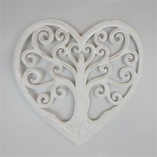 Carved Heart Tree of Life White 40cm dia