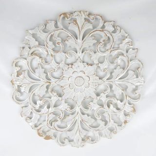 Carved Flower Mandala Whitewash 40cm