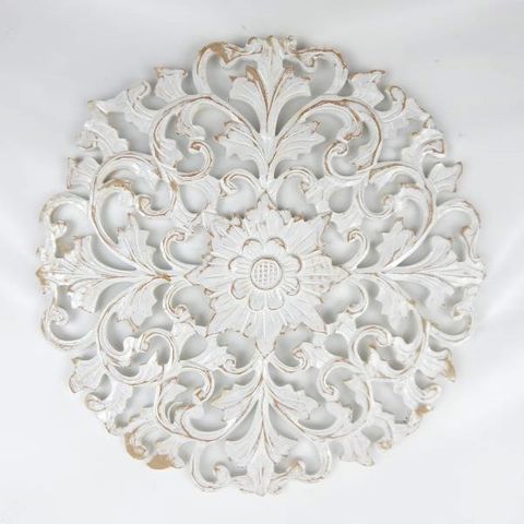 Carved Flower Mandala Whitewash 40cm