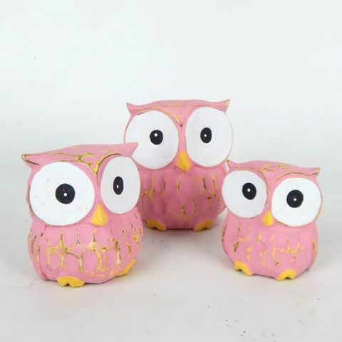 Owls s/3 Pink 7cm / 8cm / 10cm high