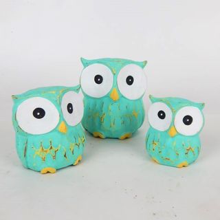 Owls s/3 Sea Green 7cm / 8cm / 10cm high