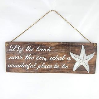 Sign 'By the Beach...." Nat/White 42cm x 15cm h