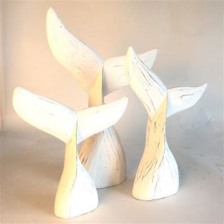 Wooden Whale Tails s/3 Whitewash 37cm/40cm/47cm