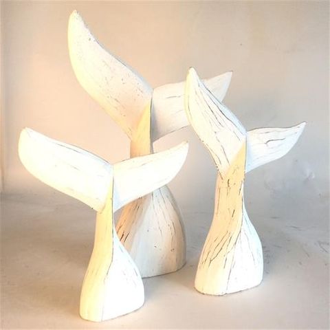 Wooden Whale Tails s/3 Whitewash 37/40/47cm DUE MID NOV