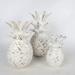 Wooden Pineapple s/3 Whitewash 15cm/20cm/25cm h