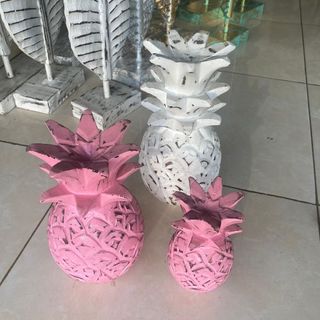 Wooden Pineapple s/3 Whitewash 15cm/20cm/25cm h AUG DEL