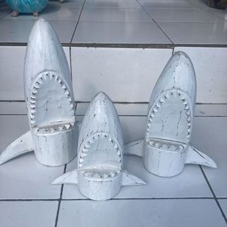 Wooden Sharks s/3 Whitewash 20cm/26cm/30cm AUG DELIVERY