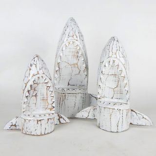 Wooden Sharks s/3 Whitewash 20cm/26cm/30cm