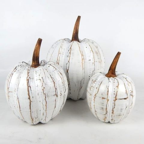 Wooden Pumpkins s/3 Whitewash 15x25/18x28/23x35cm