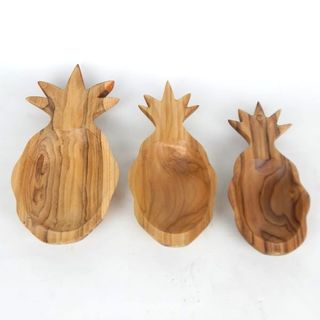 Teak Pineapple Dishes s/3 10x23/11x25/14x30cm high