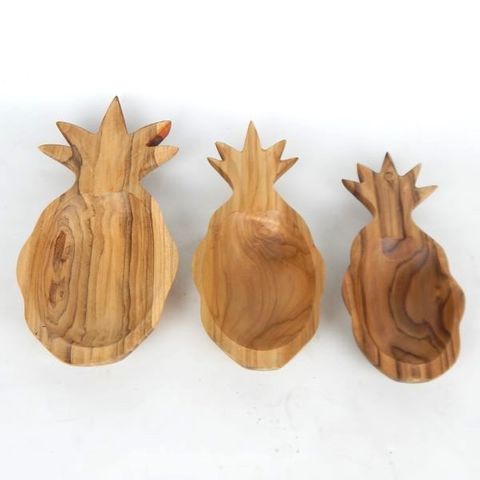 Teak Pineapple Dishes s/3 10x23/11x25/14x30cm high