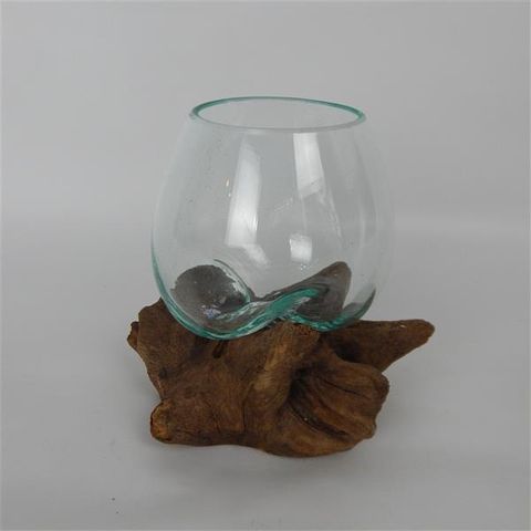 Driftwood Tear Glass Vase Sml Approx 14cm dia x 20cm high