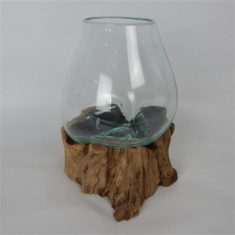 Driftwood Tear Glass Vase Med Approx 18cm dia