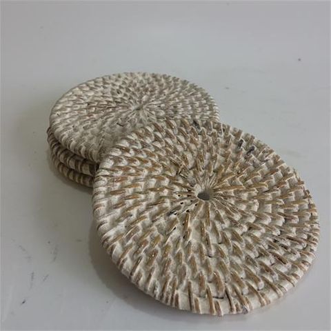 Lombok Coaster s/4 Whitewash10cm dia