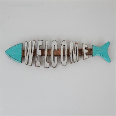 Fish Welcome Sea Green 43cm x 13cm high