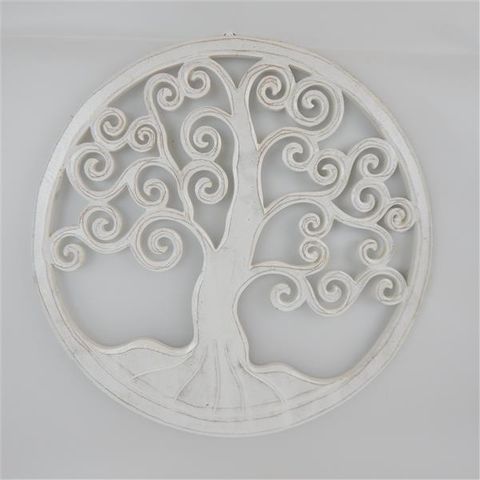 Carved Tree of Life Whitewash 40cm