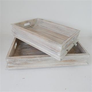 Wooden Trays s/2 Whitewash 40/50cm