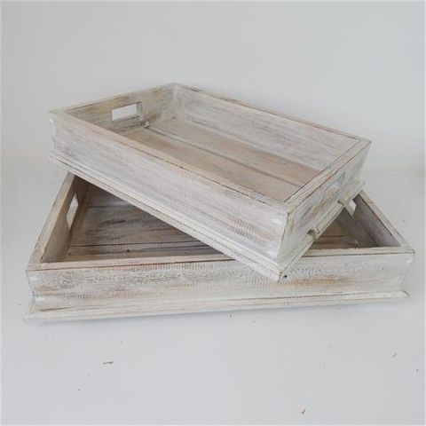 Wooden Trays s/2 Whitewash 40/50cm