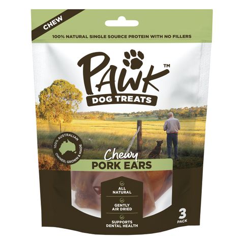 PET DOG TREAT PAWK PORK EAR 10PKS OF 3