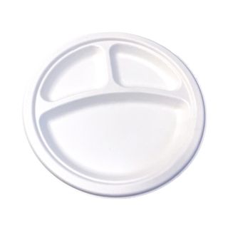 BAGASSE PLATE 9" ROUND 3 COMP WH 500/CTN
