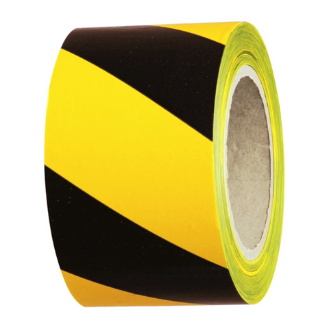 Barrier Warn Tape Black/Yell 75mm x 100M