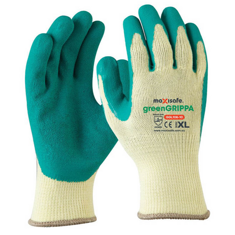 Green Rippa Cotton Glove Latex Palm - S