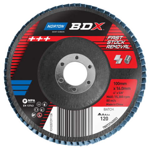 Flap Disc 100x16mm P120 Zirc BDX Norton