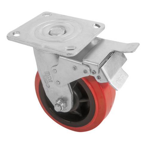 Castor 150mm Swivel/Brke Red Ureth 410kg