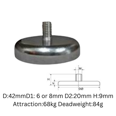 M8 Male Thread Pot Magnet 42mm 68kg