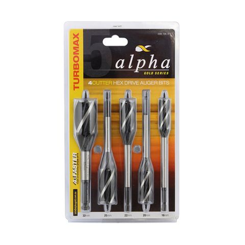 Alpha Auger Bit 16-32mm 4 Cutter - 5Pce