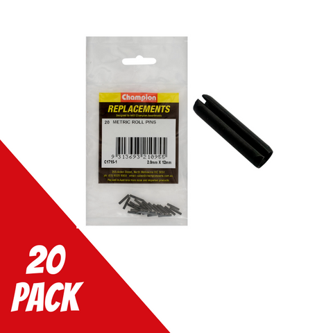 Champion Kit Roll Pins 2 x 12mm Pk20 Blk