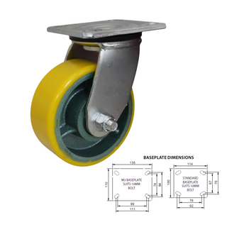 Swivel Castor 125mm Cast Iron/Poly 500KG