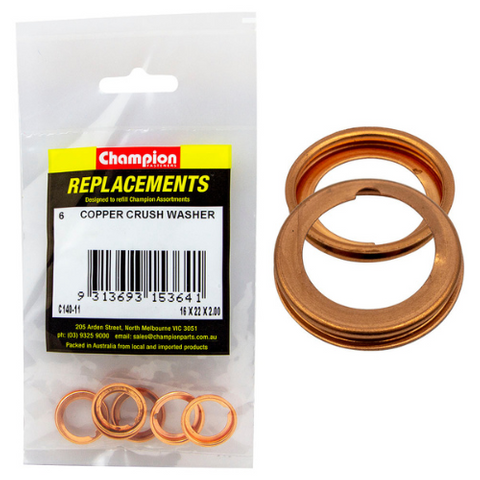 Washers Crush Seal Copper M16x22mm Pk6