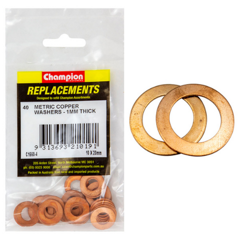 Washers Flat Copper M10x20x1.00mm Pk40