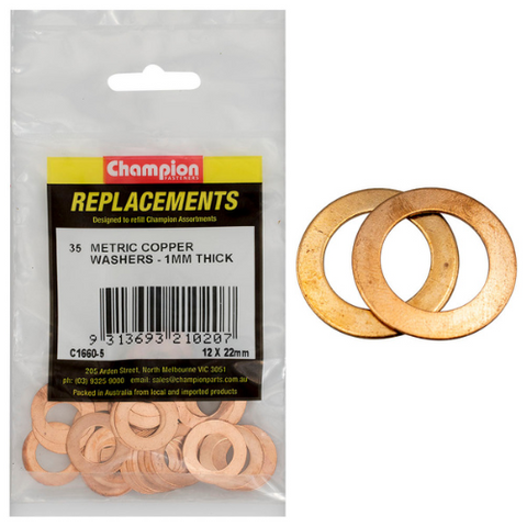 Washers Flat Copper M12x22x1.00mm Pk35