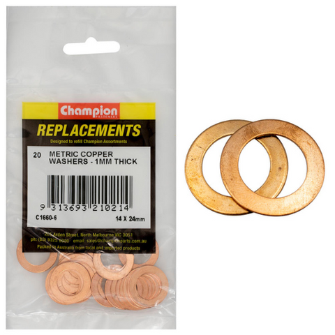 Washers Flat Copper M14x24x1.00mm Pk20