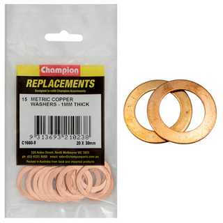 Washers Flat Copper M20x30x1.00mm Pk15