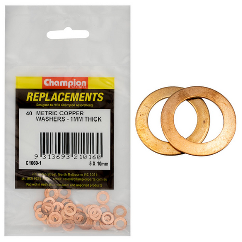 Washers Flat Copper M5x10x1.00mm Pk40